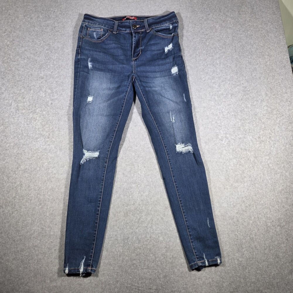 Wax Jean Butt I Love You Women Skinny Jeans Size 11 Blue Dark Wash Distressed
